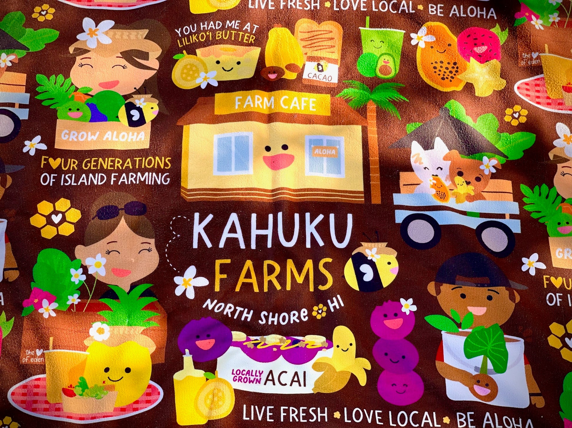 closeup of kahuku farms picnic towel