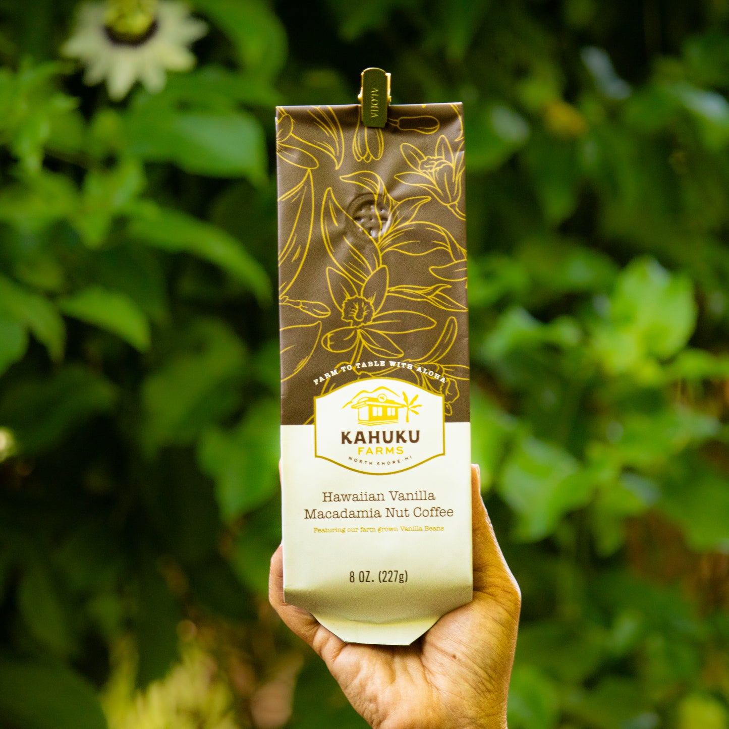 bag of kahuku farms vanilla macadamia nut coffee