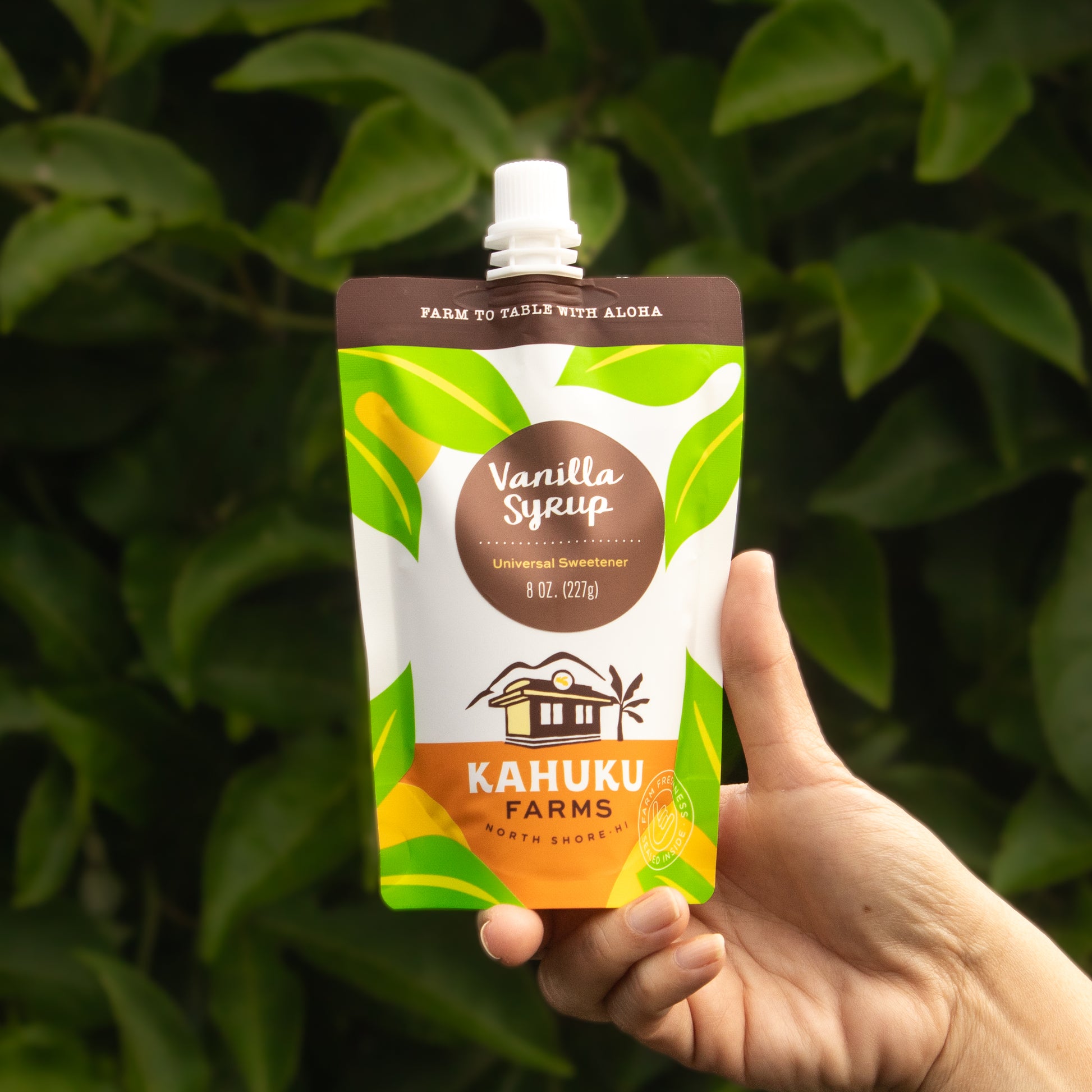 vanilla syrup in a spouted squeeze pouch